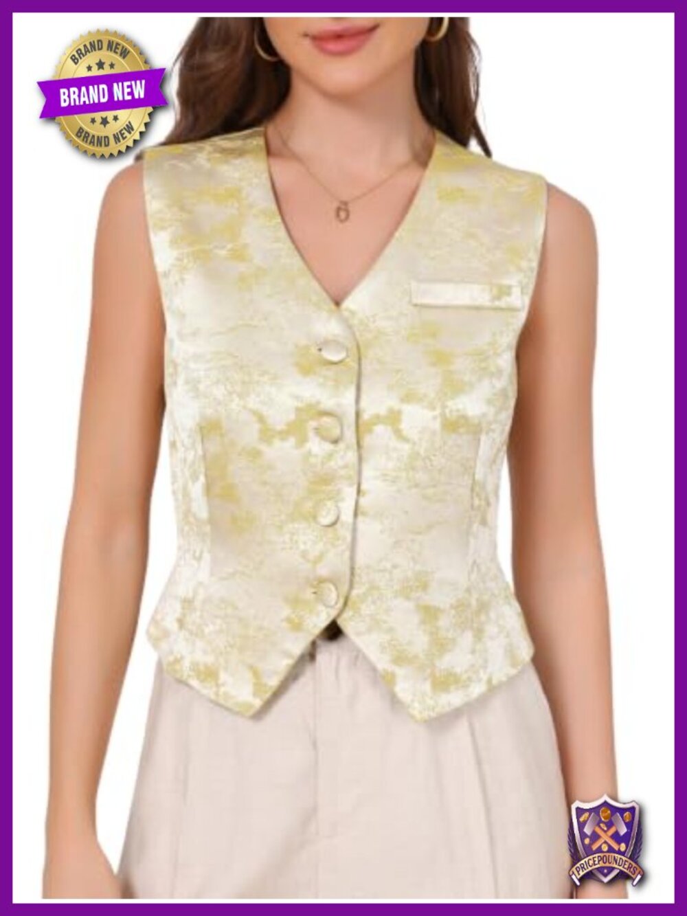 Vintage Floral Jacquard Cropped Waistcoat V-Neck Button Down Vest